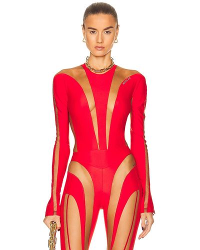 Mugler Illusion Shaping Bodysuit - Red