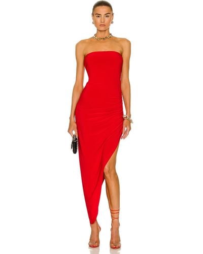 Norma Kamali Strapless Side Drape Gown - Red