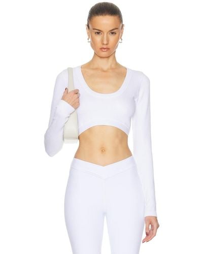 Alo Yoga Seamless Ribbed Cropped Serene Long Sleeve Top - White
