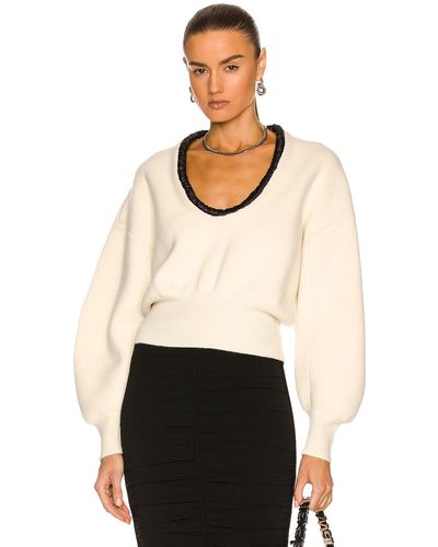 Alexander Wang Ruched Leather Scoop Neck Sweater - White
