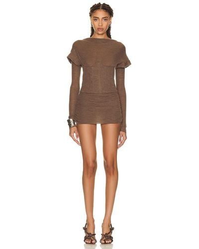 LAQUAN SMITH Boning Long Sleeve Dress - Brown