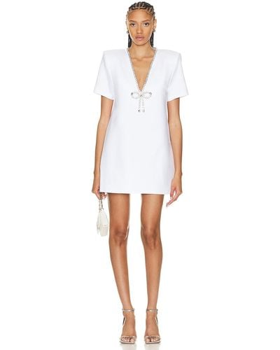 Area Crystal Bow V-neck T-shirt Dress - White