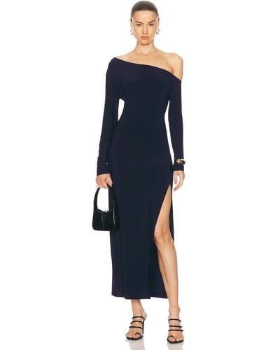 Norma Kamali Long Sleeve Drop Shoulder Side Slit Gown - Blue