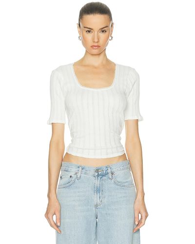 RE/DONE Pointelle Scoop Neck Tee - White
