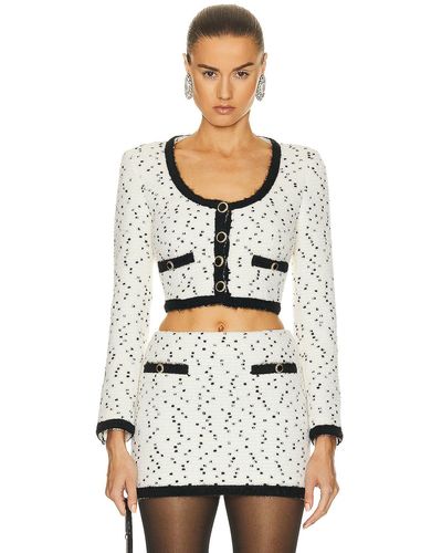 Alessandra Rich Tweed Boucle Cropped Jacket - Gray