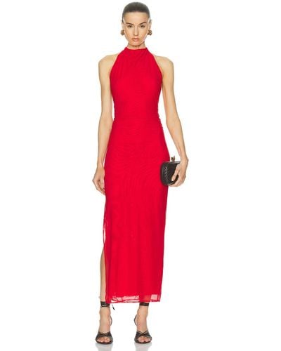 Sir. The Label Jacques Mesh Halter Midi Dress - Red