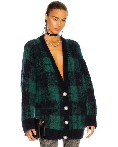Alessandra Rich Tartan Brushed Knit Cardigan - Green