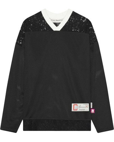 Advisory Board Crystals Juxtaposition Lace Mesh Hockey Shirt - Black