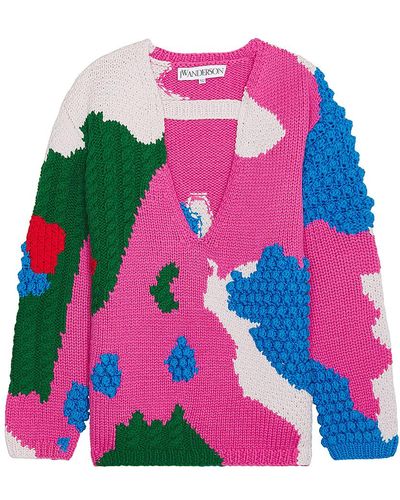 JW Anderson Textured V Cutout Sweater - Multicolor
