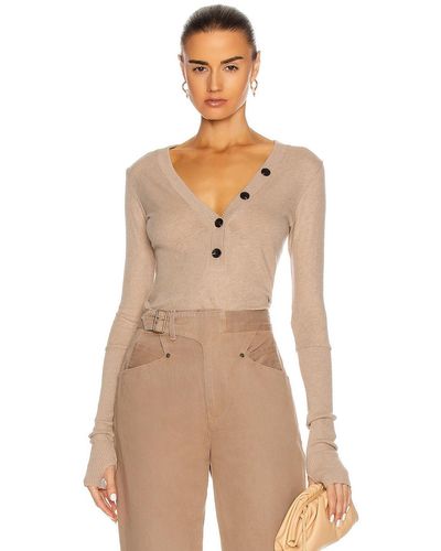Enza Costa Cashmere Long Sleeve Cuffed Henley Top - Natural