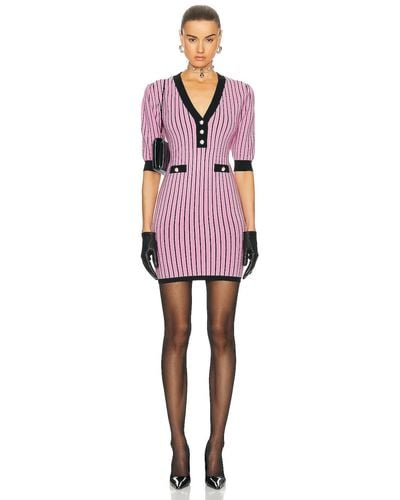 Alessandra Rich Pinstripe Knitted V Neck Mini Dress - Pink