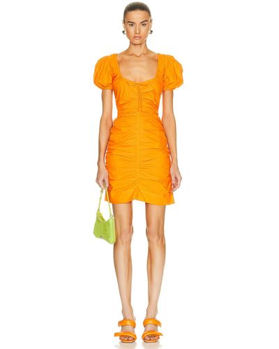 Ganni Cotton Poplin Mini Dress - Orange