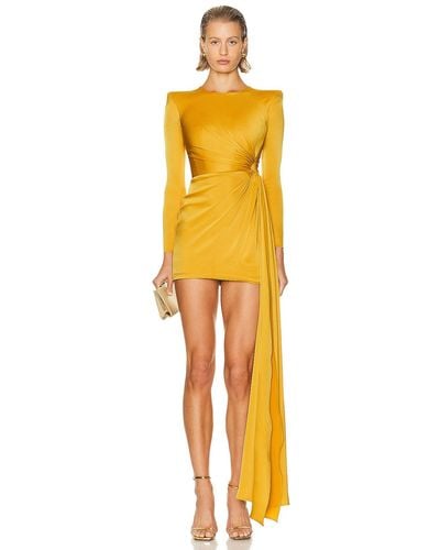 Alex Perry Long Sleeve Twist Satin Mini Dress - Yellow