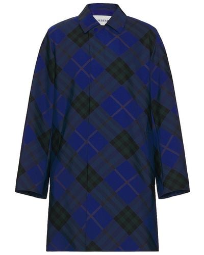 Burberry Check Pattern Coat - Blue