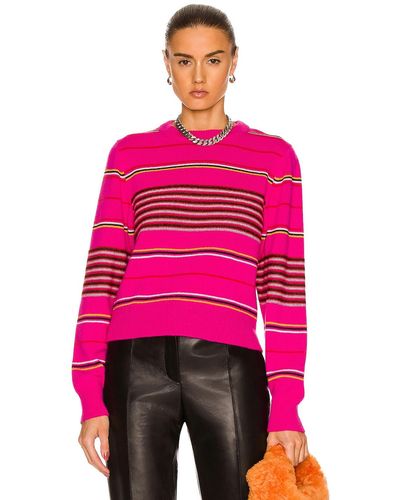 The Elder Statesman Reverse Stripe Crew Sweater - Pink