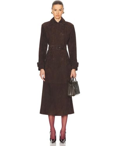Nour Hammour Tate Suede Trench Coat - Brown