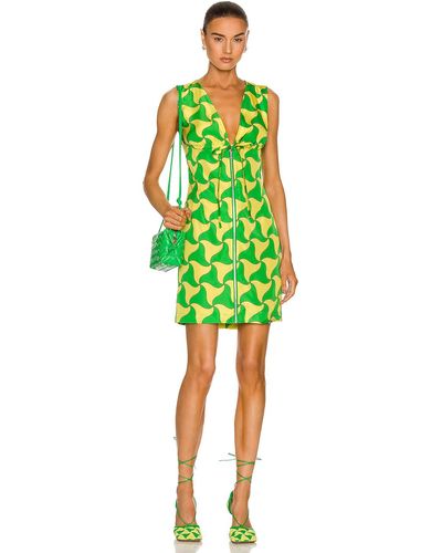 Bottega Veneta Parachute Silk Wavy Triangle Print Dress - Green