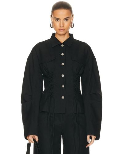 Priscavera Wool Laced Cocoon Jacket - Black