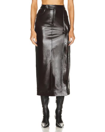 Zeynep Arcay Snapped Maxi Leather Skirt - Black