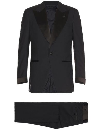 Tom Ford Super 120's Plain Weave Atticus Evening Suit - Black