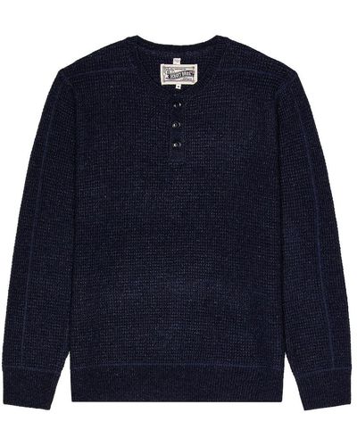 Schott Nyc Button Henley Sweater - Blue