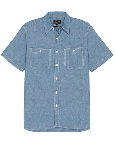 Beams Plus Chambray Short Sleeve Shirt - Blue