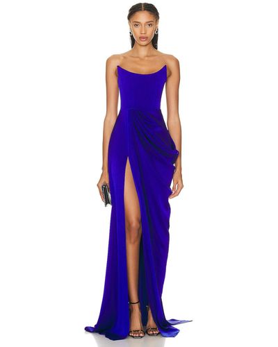 Alex Perry Curved Strapless Drape Gown - Purple
