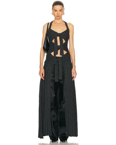 Christopher John Rogers Triple Tie Front Ribbed Maxi Top - Black
