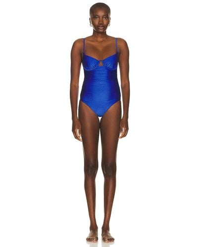 Jonathan Simkhai Laine Ruched Cup Underwire Swimsuit - Blue