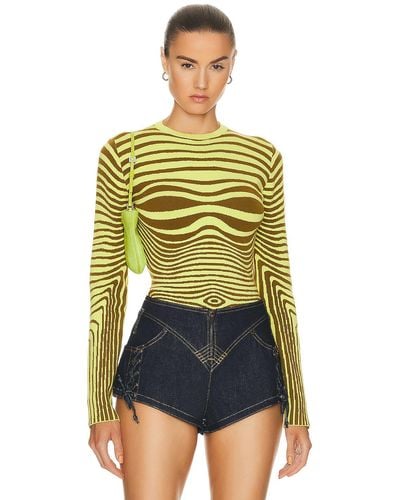 Jean Paul Gaultier Morphing Stripes Long Sleeve Top - Yellow