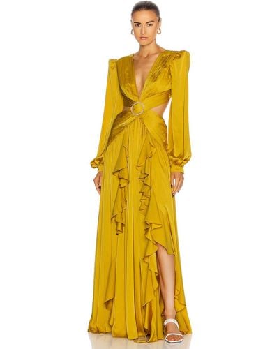 PATBO Cutout Gown With Embellished Buckle Dress - Yellow