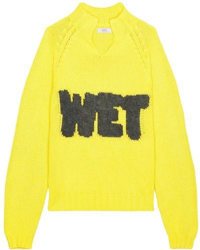 ERL Open Neck Wet Intarsia Raglan Pullover Knit - Yellow
