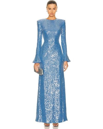 LAPOINTE Sequin Viscose Flare Sleeve Maxi Dress - Blue
