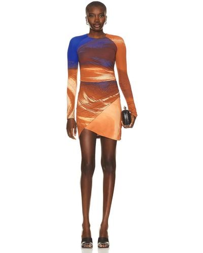 Jonathan Simkhai Abby Long Sleeve Ruched Mini Dress - Orange