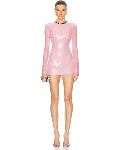 David Koma Metallic Collar Long Sleeve Sequin Dress - Pink