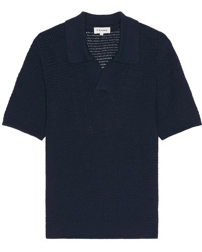 FRAME Short Sleeve Sweater Polo - Blue