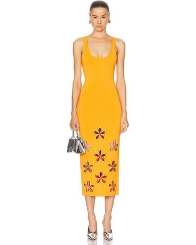 David Koma Daisy Cutout Knit Midi Dress - Yellow