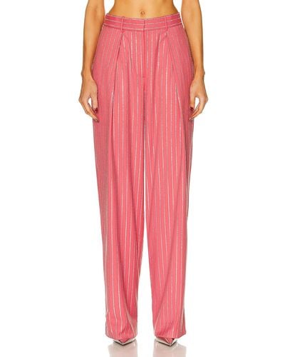 Alex Perry Low Rise Crystal Pinstripe Pleat Trouser - Pink