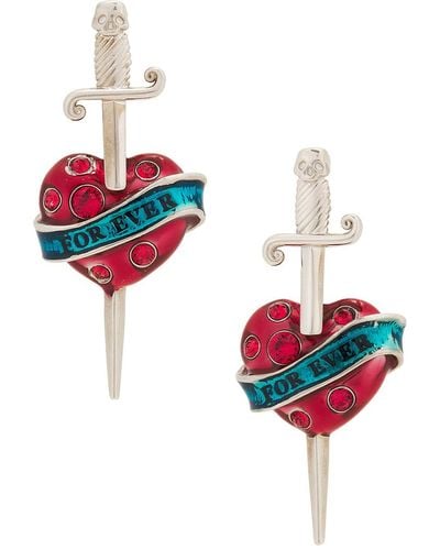 Jean Paul Gaultier Heart And Sword Earrings - Red