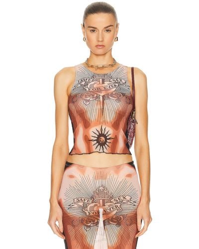 Jean Paul Gaultier Printed Safe Sex Tattoo Tank Top - Red