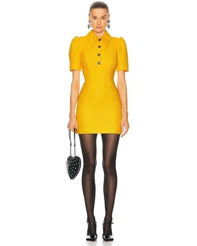 Alessandra Rich Checked Tweed Boucle Mini Dress - Yellow