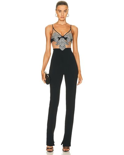 David Koma Crystal Flower Embroidered Patches Jumpsuit - Blue