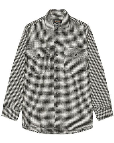 Beams Plus Work Classic Fit Houndstooth Shirt - Gray