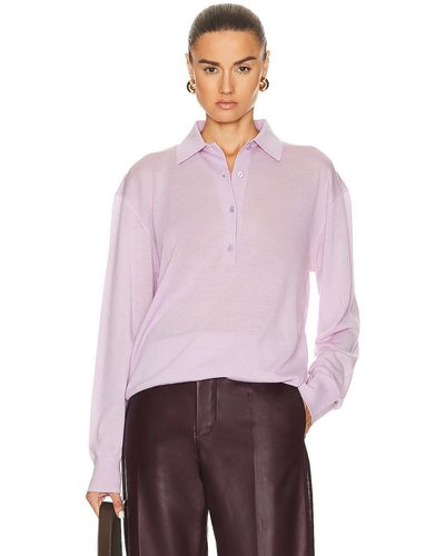 Totême Merino Wool Polo Knit Top - Purple