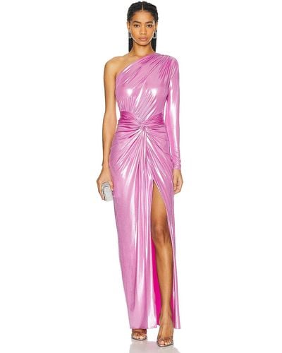LAPOINTE Coated Jersey One Shoulder Draped Maxi Dress - Pink