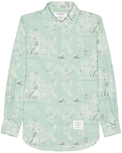 Thom Browne Seasonal Toile Print Straight Fit Shirt - Green