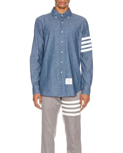Thom Browne Straight Fit Button Down Long Sleeve Shirt - Blue