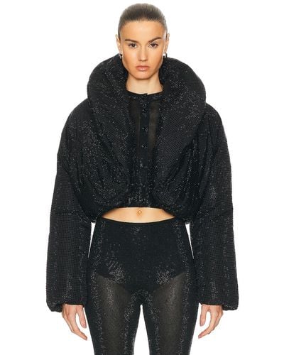 Alexander Wang Cropped Puffer Jacket With Allover Hotfix - Black