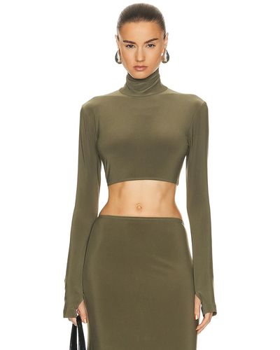 Norma Kamali Cropped Slim Fit Long Sleeve Turtleneck Top - Green