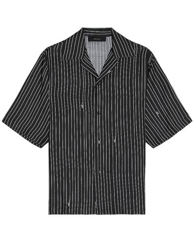 Amiri Logo-pinstripe Silk Shirt - Black
